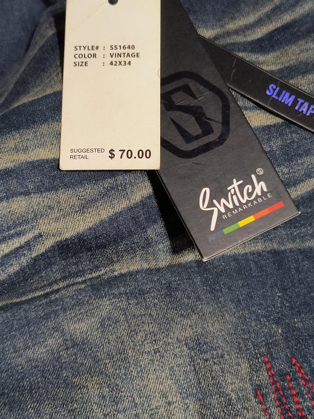 Switch Slim Straight Men's Jeans - Blue with Paint Detail